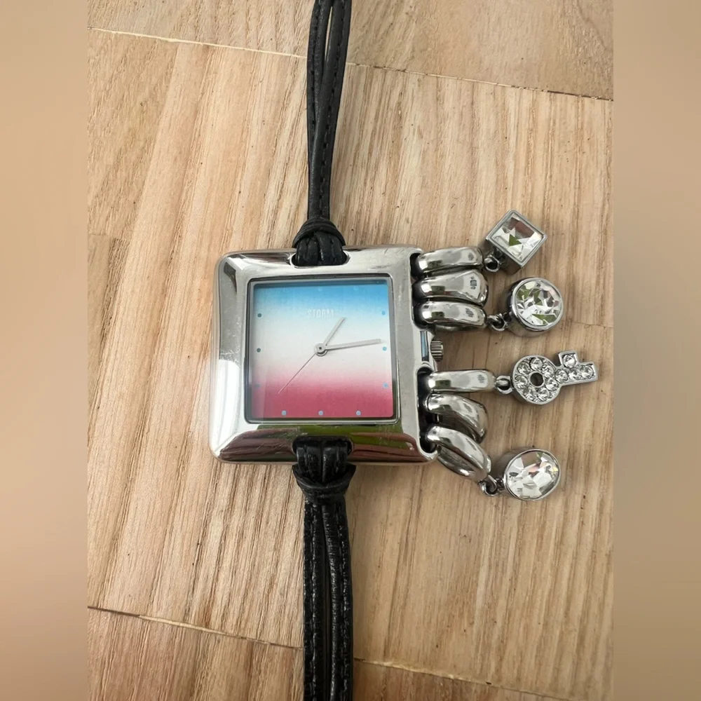 Storm of London ladies silver tone Ombre charm square watch NEW BATTERY